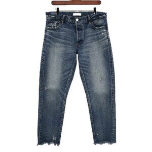 MOUSSY VINTAGE Merry Tapered Denim Jeans 30 Mid-Blue Slim Straight Distressed